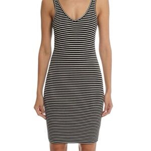 ATM STRIPED WRESTLER TANK DRESS BLACK WHITE STRIPED STRETCHY SMALL MINI